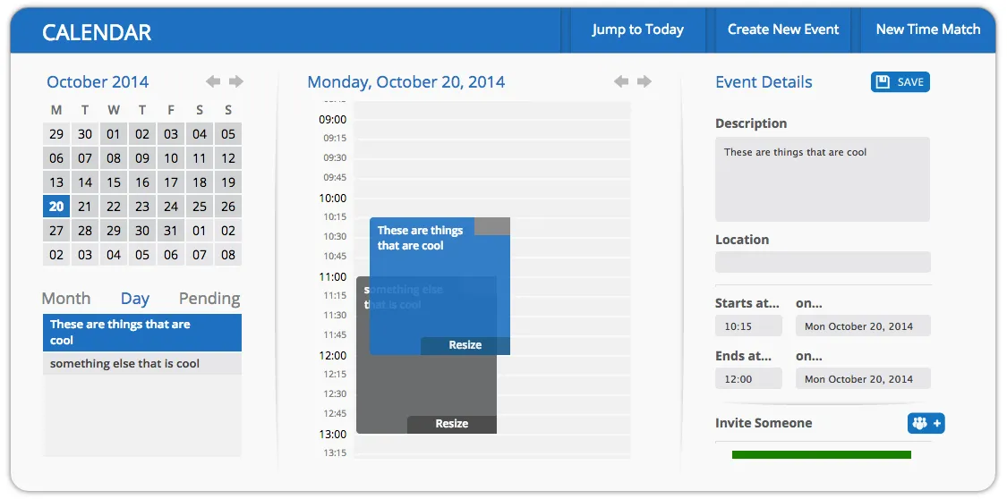 upsling calendar interface