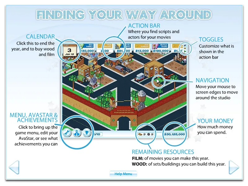 Hollywood Tycoon menu interface