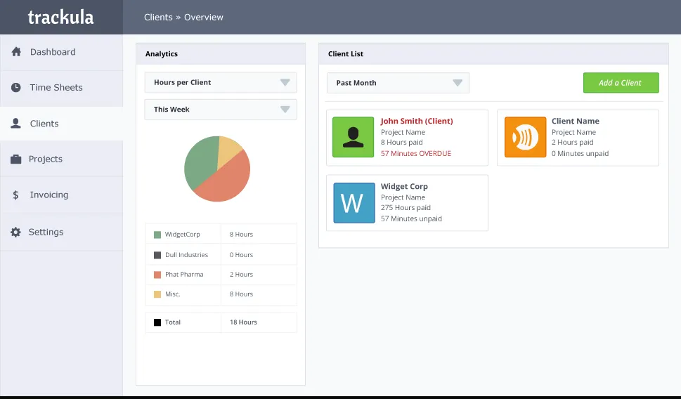 Trackula interface screenshot 1